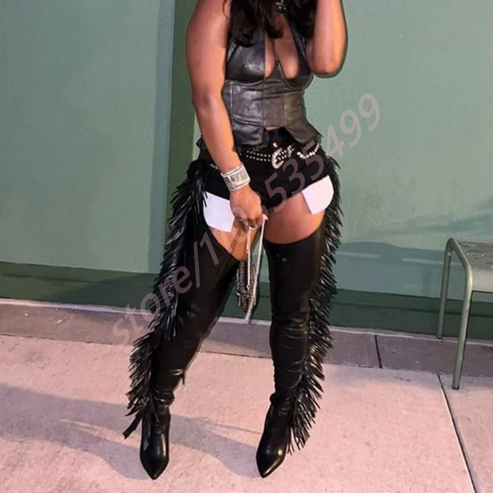 Street Fashion Lady - Sexy Ladies Black Fringed Waist Boots