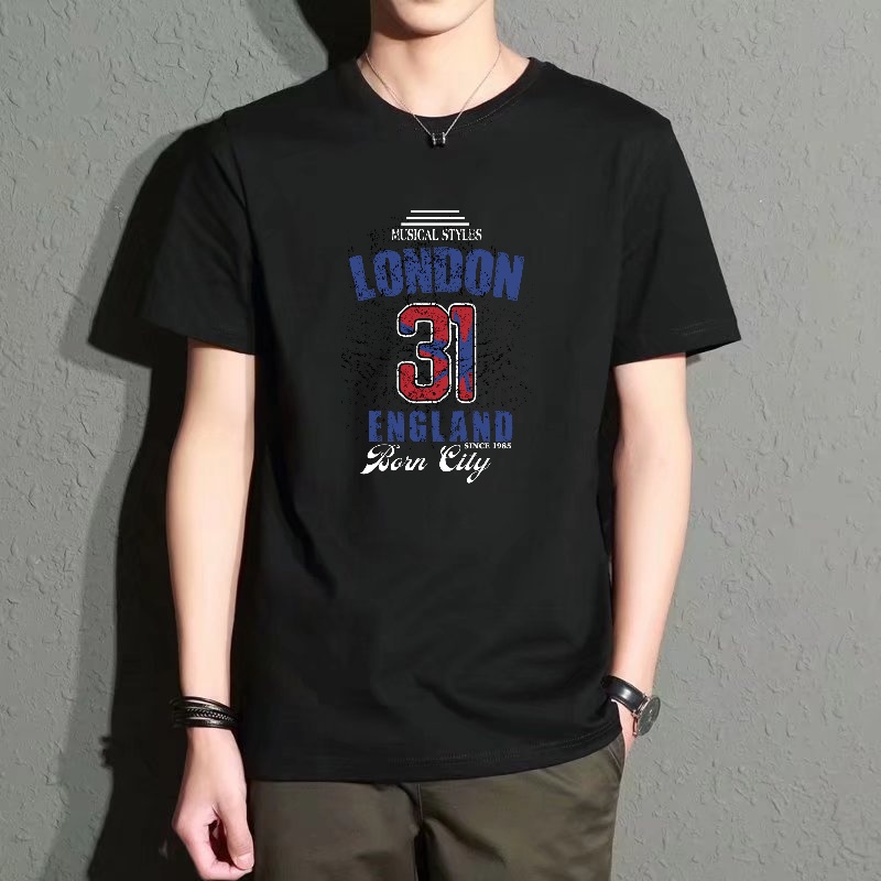 Street Fashion In London - Men's Black Round-Neck Short-Sleeved T-Shirt with