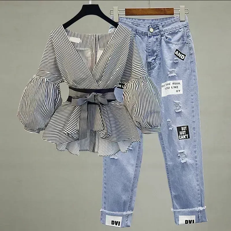 Women Elegant V-Neck Stripe La - Street Fashion Korean 리뷰 및 가격