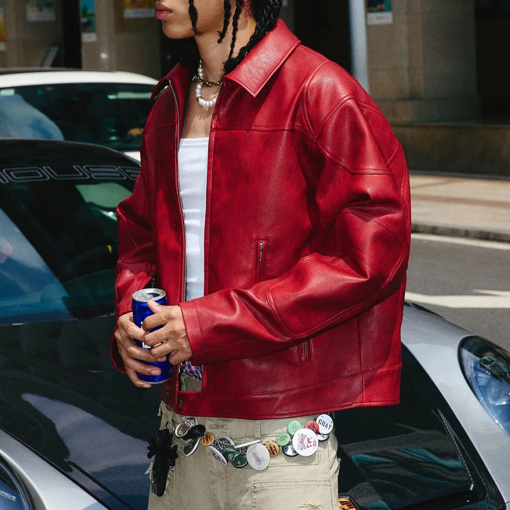 Men's Red Long-Sleeved  Leathe - Street Fashion Trends 2026 리뷰 및 가격