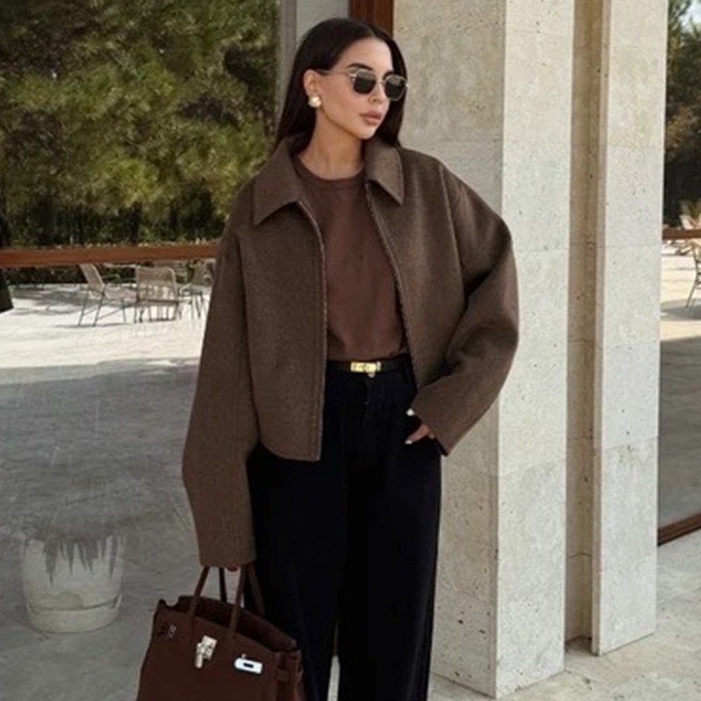 Vintage Solid Brown Turndown C - Street Fashion Shanghai 리뷰 및 가격