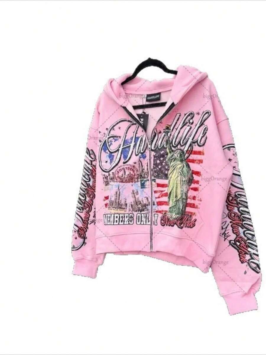 Pink Oversized Zip-Up Hoodie w - Graphic Hoodie Streetwear 리뷰 및 가격