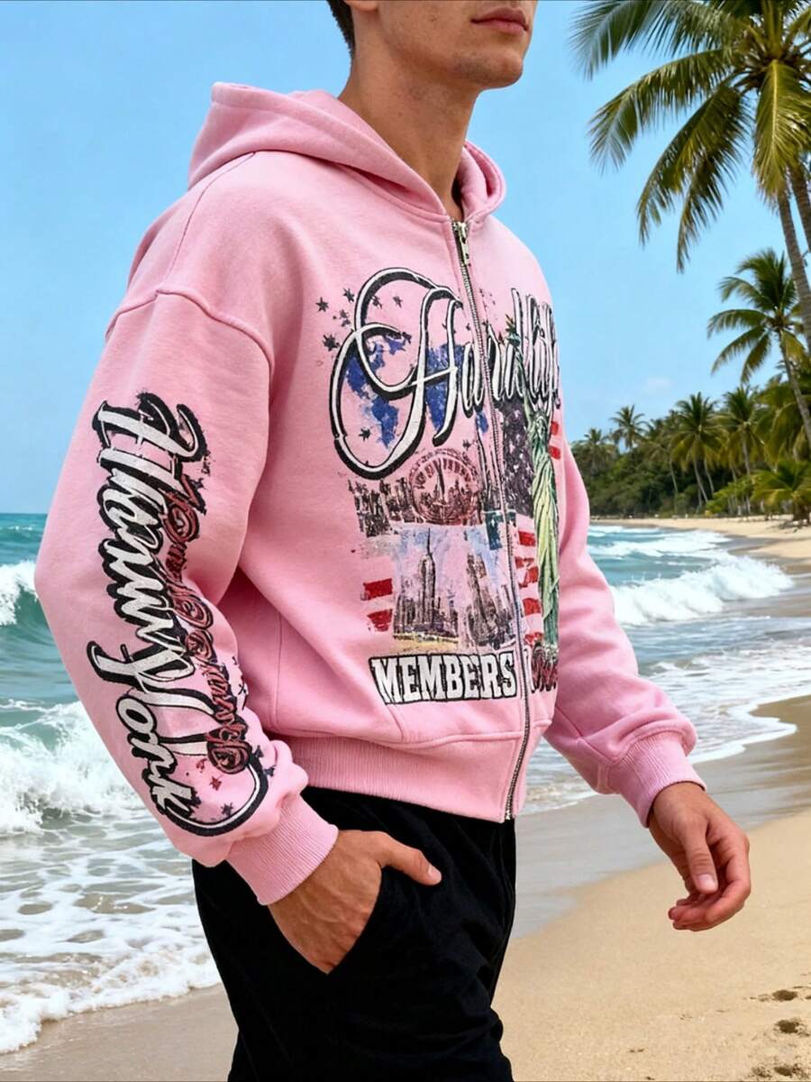 Pink Oversized Zip-Up Hoodie w - Graphic Hoodie Streetwear 리뷰 및 가격