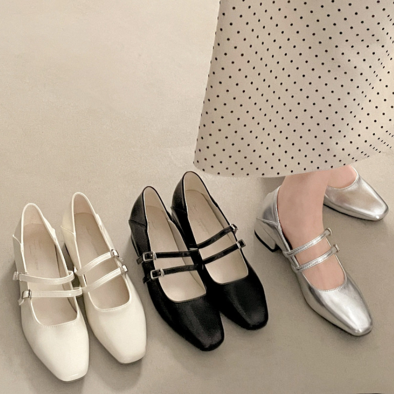 Square Toe Low Heel Women Silv - Street Fashion Lady 리뷰 및 가격
