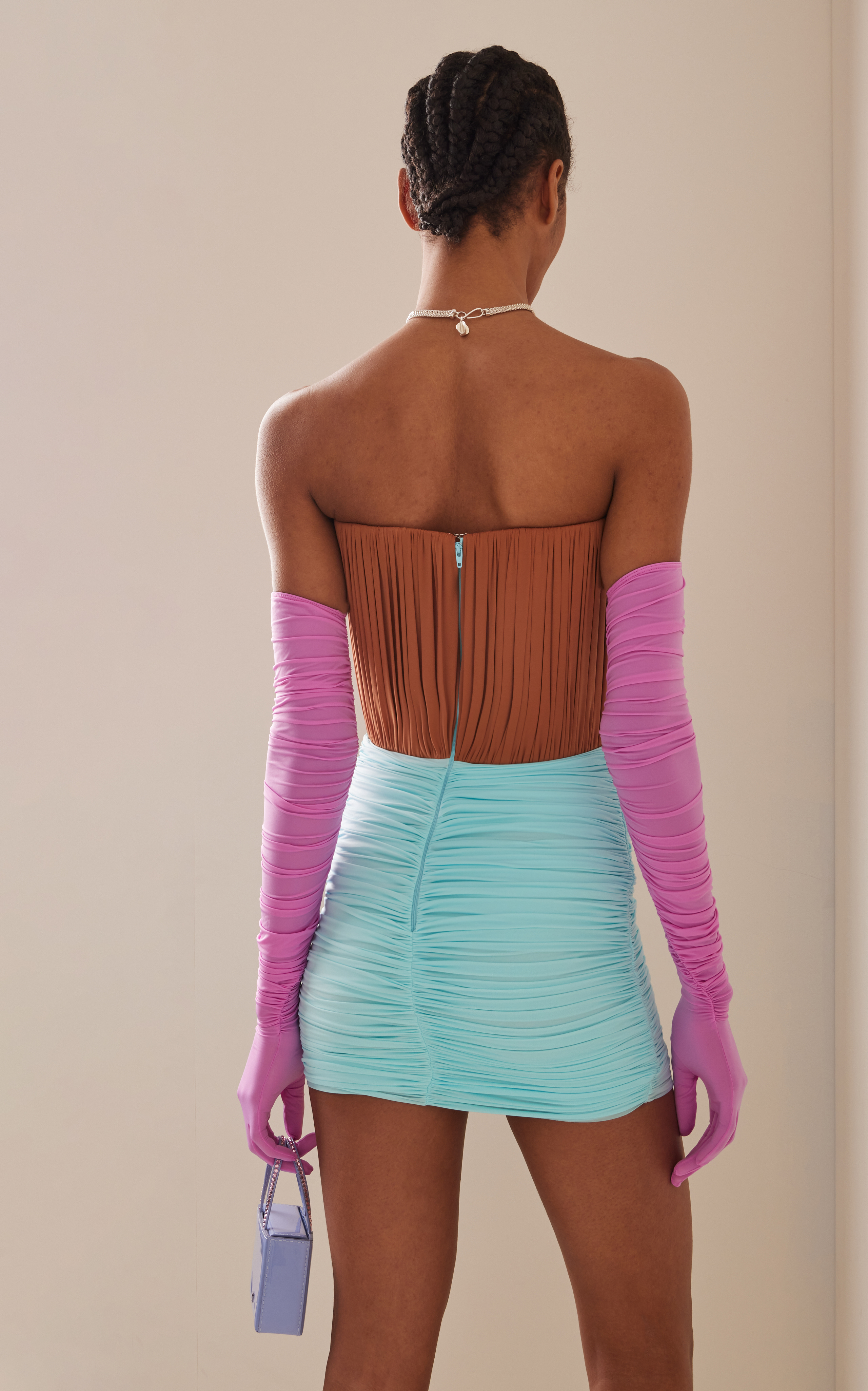 Stone Gloved Ruched Mesh Mini  - Street Fashion Events 리뷰 및 가격