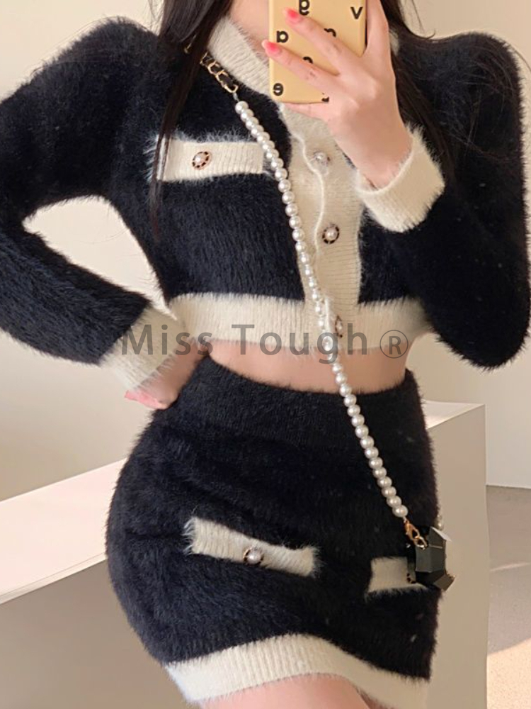 Winter Fluffy Knit 2 Piece Set - Street Fashion Korean 리뷰 및 가격