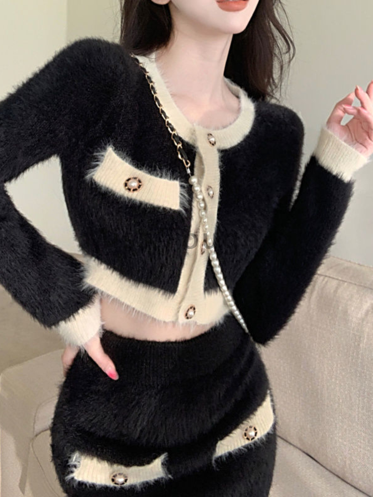 Winter Fluffy Knit 2 Piece Set - Street Fashion Korean 리뷰 및 가격