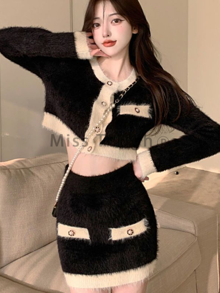 Winter Fluffy Knit 2 Piece Set - Street Fashion Korean 리뷰 및 가격