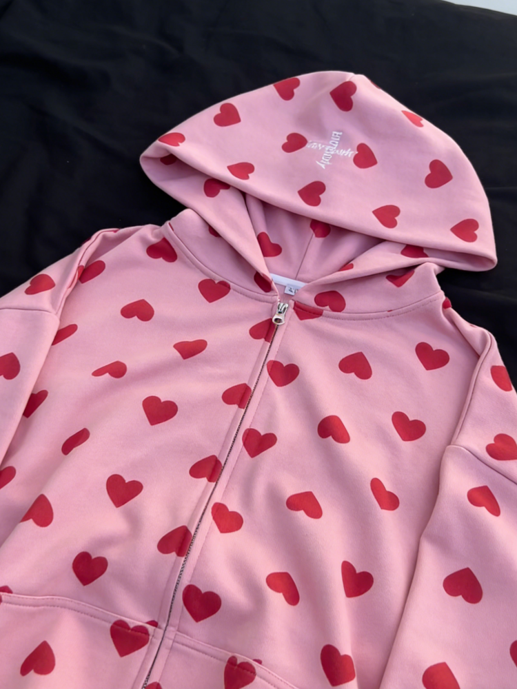 Cute All Over Heart Graphic Zi - Graphic Hoodie Streetwear 리뷰 및 가격